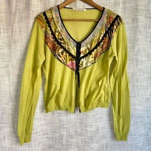 Evalinka Wearable Art Cropped Lightweight Mixed Media Cardigan